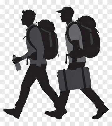 Two Hikers Walking With Backpacks PNG