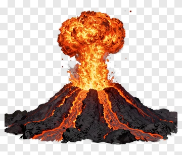 Volcano Erupting With Lava And Ash Cloud PNG