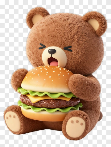 Cute Bear Holding A Hamburger PNG