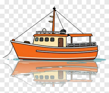 Cartoon Fishing Boat On Water PNG