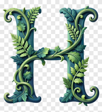 Decorative Letter H With Leaves PNG