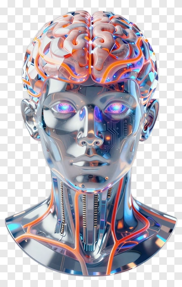 Futuristic Robot Head With Exposed Brain And Circuitry PNG