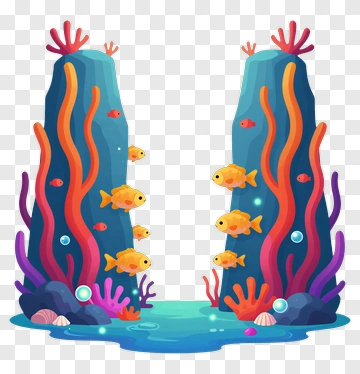 Colorful Underwater Scene With Fish And Coral PNG