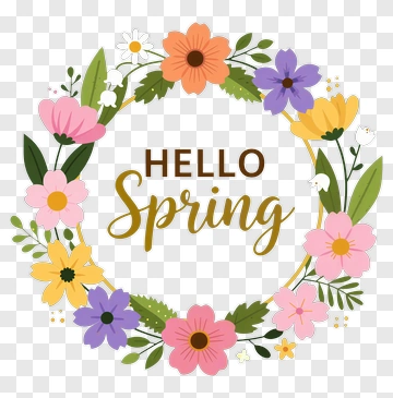 Floral Wreath With Hello Spring Text PNG