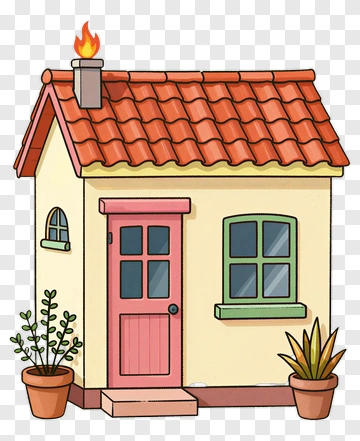 Cartoon House With Plants PNG