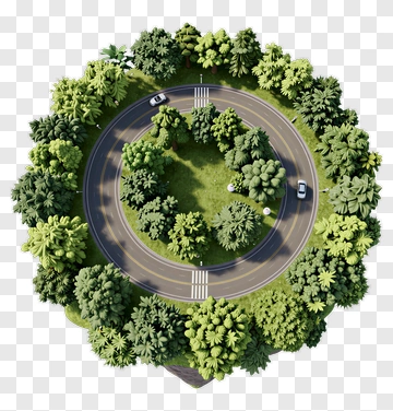 Roundabout Surrounded By Lush Green Trees PNG