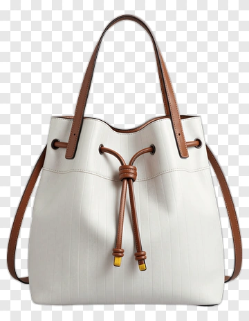 White Tote Bag With Brown Straps PNG