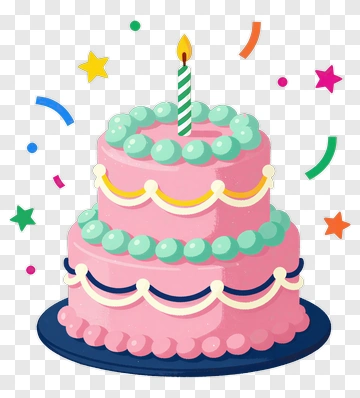 Birthday Cake With Candle And Confetti PNG