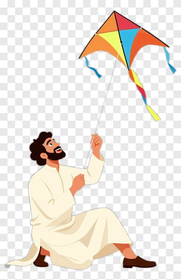 Man Flying A Colorful Kite PNG