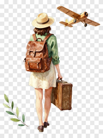 Woman Traveling With A Suitcase And Backpack PNG