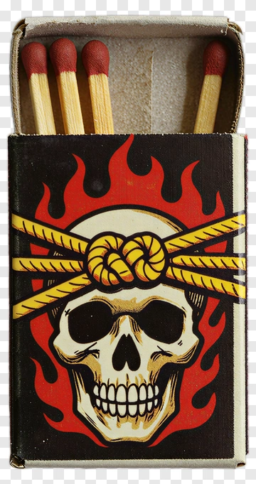 Skull Matchbox With Flame Design PNG
