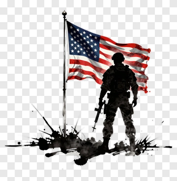 Soldier Silhouette With American Flag PNG