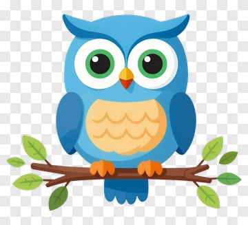 Cartoon Blue Owl Sitting On A Branch PNG