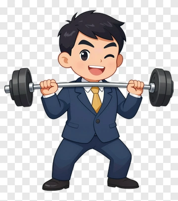 Cartoon Businessman Lifting Weights PNG