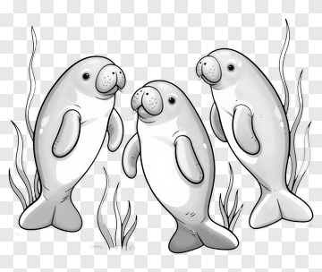 Cartoon Manatees Swimming Together PNG