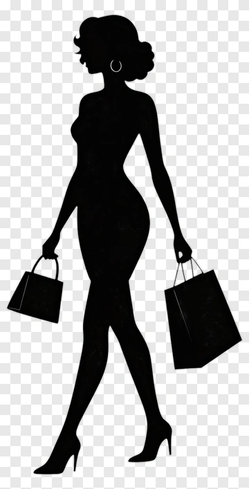 Silhouette Woman Carrying Shopping Bags PNG