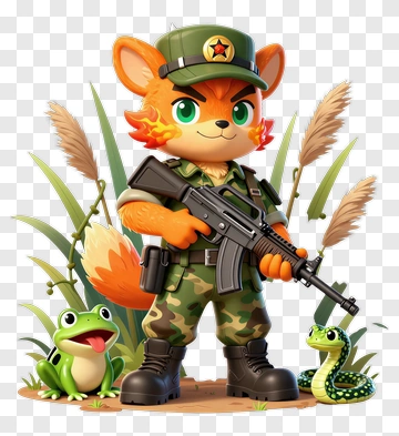 Cartoon Fox Soldier Holding A Gun PNG