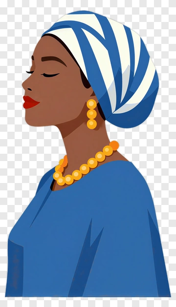 Woman In Blue Dress With Headscarf And Jewelry PNG