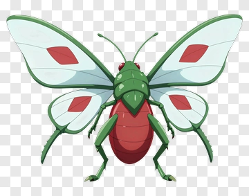 Cartoon Butterfly With Green And Red Design PNG