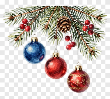 Christmas Ornaments Hanging On Pine Branch PNG