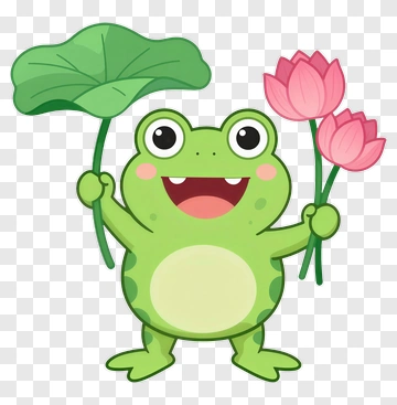 Cartoon Frog Holding Lotus Flowers PNG