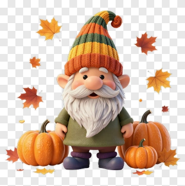 Cartoon Gnome Surrounded By Pumpkins And Autumn Leaves PNG