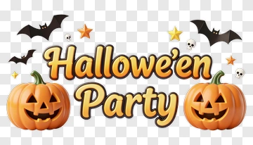 Halloween Party With Pumpkins And Bats PNG