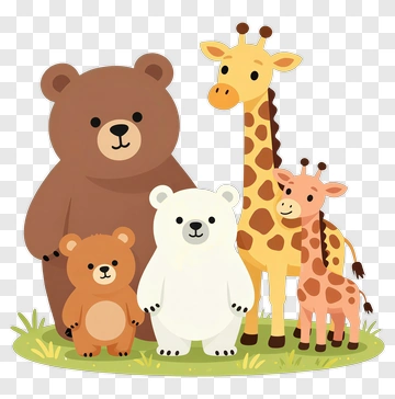 Cartoon Family Of Bears And Giraffes PNG