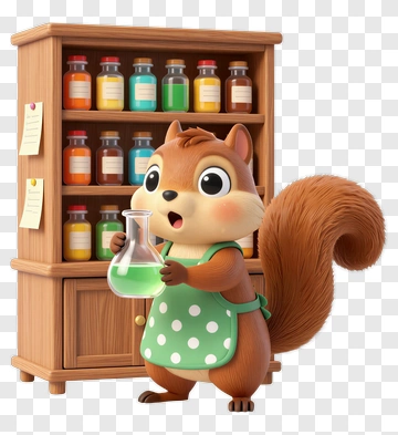 Cartoon Squirrel Holding A Flask In A Laboratory PNG