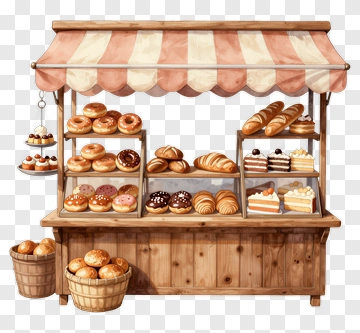 Bakery Stall With Assorted Pastries And Breads PNG