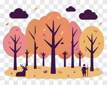 Cartoon Forest With Deer And Person PNG