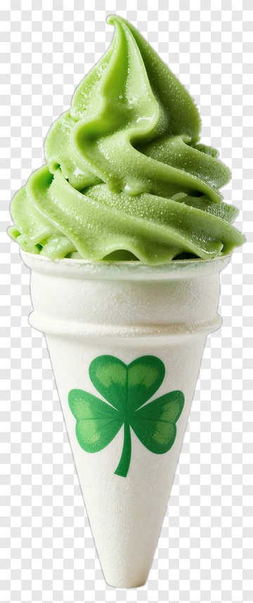 Green Ice Cream Cone With Shamrock Design PNG