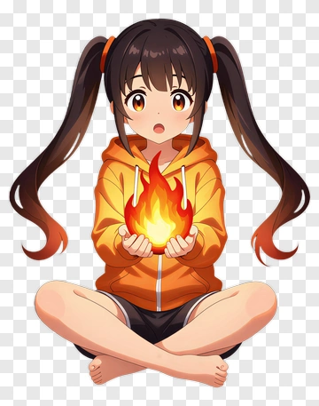 Anime Girl Holding Fire PNG