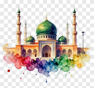Watercolor Mosque With Colorful Splash PNG