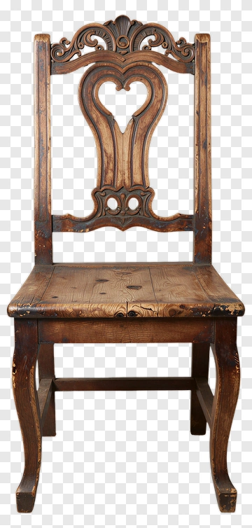 Vintage Wooden Chair With Heart Design PNG