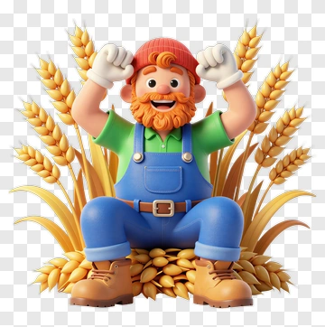 3D Farmer Sitting In Wheat Field PNG