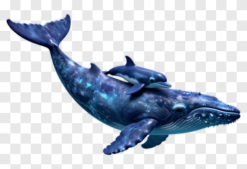 3D Whale With Calf Swimming Together PNG