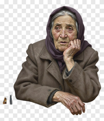 Elderly Woman With Thoughtful Expression PNG
