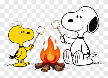 Snoopy And Woodstock Roasting Marshmallows By The Campfire PNG