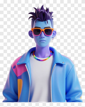 3D Character With Sunglasses And Colorful Jacket PNG