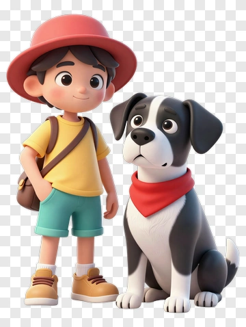 Cartoon Boy With A Dog PNG