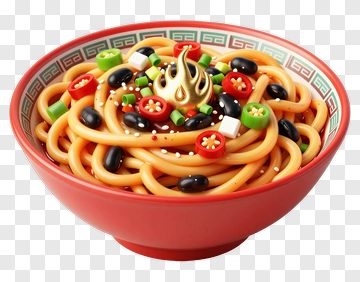 Delicious Bowl Of Noodles With Toppings PNG