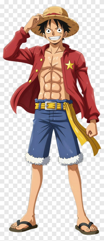 Anime Character In Red Jacket And Straw Hat PNG