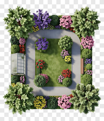 Colorful Garden Landscape With Flower Beds PNG