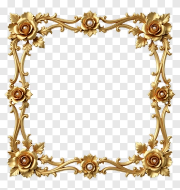 Golden Floral Frame PNG