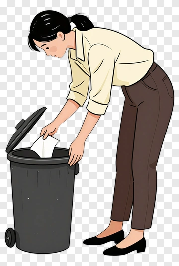 Woman Disposing Paper In Trash Can PNG