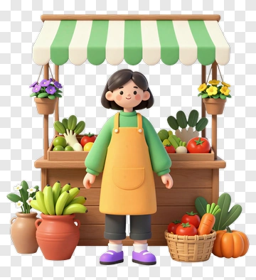 3D Vegetable Vendor At A Market Stall PNG