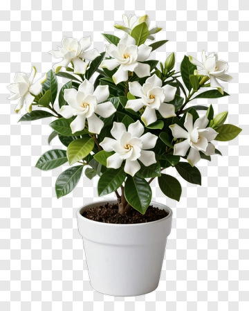 Potted Gardenia Plant With White Flowers PNG