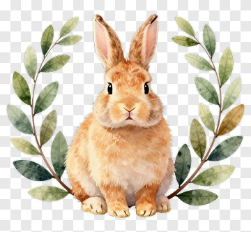 Cute Rabbit Surrounded By Leaves PNG