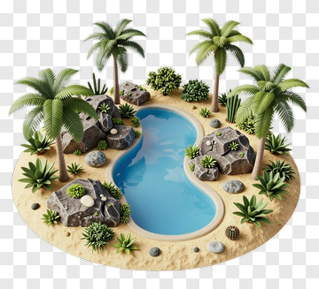 Tropical Pool Surrounded By Palm Trees And Rocks PNG